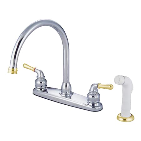 Kingston Brass Magellan 8" Centerset Kitchen Faucet, Chrome/Polished Brass KB794